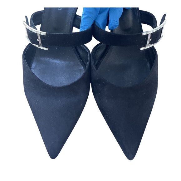 Hermès Black Suede Pointed-Toe Mules With Adjustable Crystal Buckle Strap - Picture 3 of 7